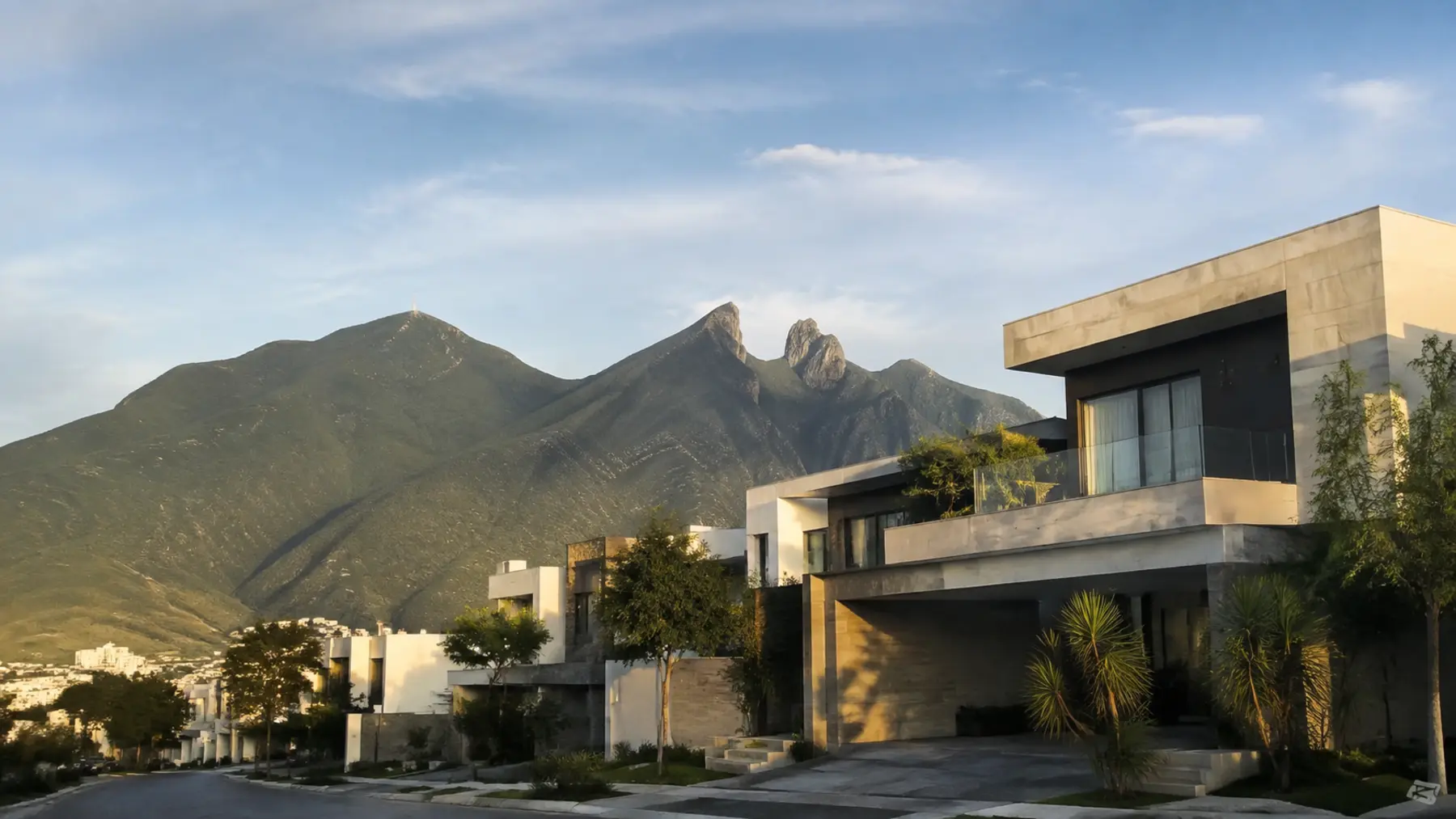 Zona residencial contemporánea en Monterrey con vista a las montañas